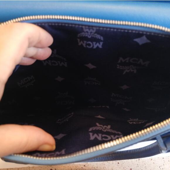 MCM Saffiano Leather Handbag Two-Tone Blue - Picture 14 of 16